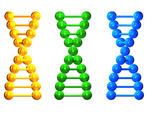 3D yellow, green and blue  isolated  DNA chains