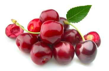 sweet cherry with a leaf