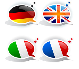 Speech bubbles with symbols national flags