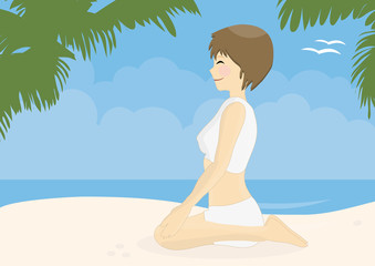 Beatiful woman practicing yoga on a beach