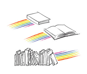 book icons, rainbow motive included, vector