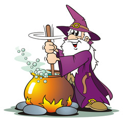 Purple Wizard with Cauldron - obrazy, fototapety, plakaty