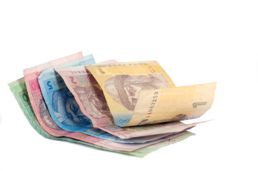 Ukrainian small bills and coins gryvnas isolated
