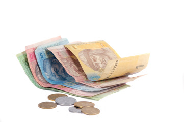 Ukrainian small bills and coins gryvnas isolated