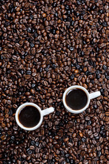 still life of coffee cups and coffee beans