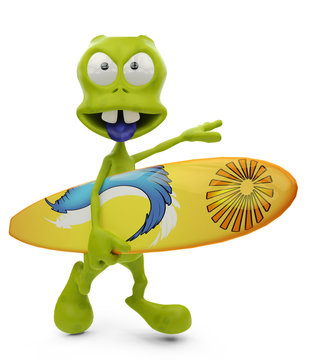 alien cartoon surf boy