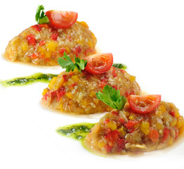 Close up of the caviar made of eggplants . Ukrainian cuisine.