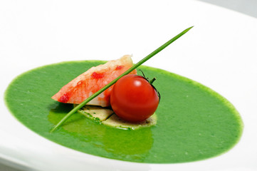 Cream-soup from Spinach with Mushroom Ice-cream Scoop