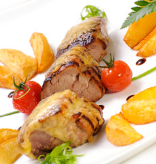 kebab with fried potatoes