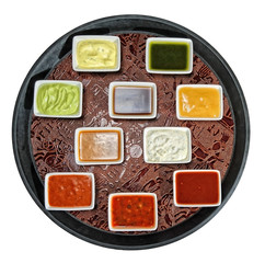 tray dipping sauces,cocktail sauces in sauce-boats tray