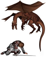 Chevalier et dragon blessés