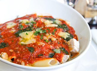 close-up of plate of pasta