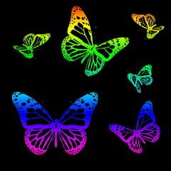 Obraz na płótnie Canvas Silhouettes of butterflies on a black background