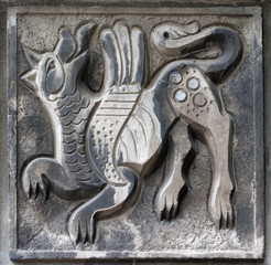 old bas-relief of fairytale wolf