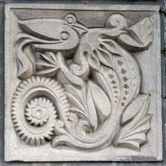 old bas-relief of fairytale crocodile
