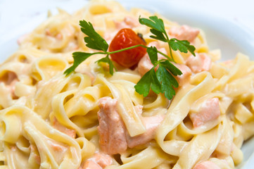 tasty pasta with salmon
