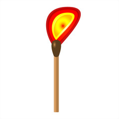 Burning match stick on a white background