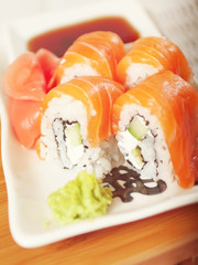 Philadelphia salmon sushi on plate