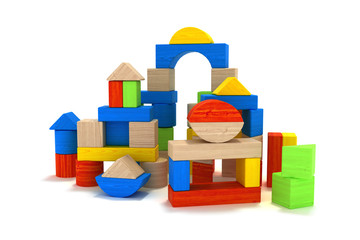 Wooden toy blocks isolated on a white background