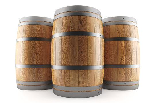 group of three wine barrels