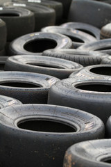 Selection of tyres taken vertically