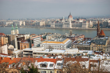 Fototapeta na wymiar City of Budapest panorama from Royal Castle Hill.