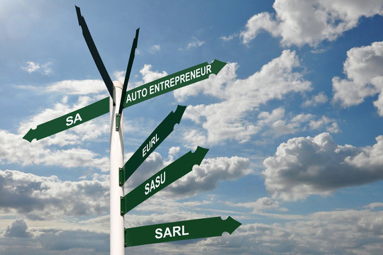 Panneaux de direction, quel choix pour la création d'entreprise individuelle en France, auto entrepreneur SA, EURL, SASU,  SARL