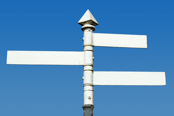 Old fashioned English 3 way blank direction signpost.
