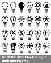 Vector set: Electric light bulb pictograms