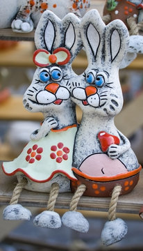 Two rabbits from the clay sculpture folk art