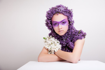 sitting girl fashion lilac beauty portrait