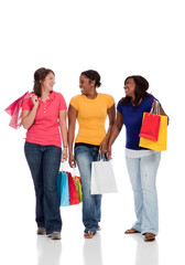 Multicultural group of female college students shopping