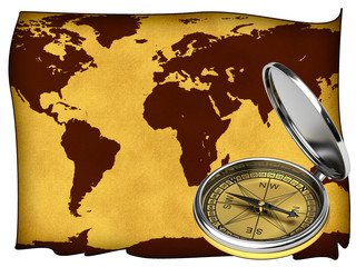The old world map with a compass