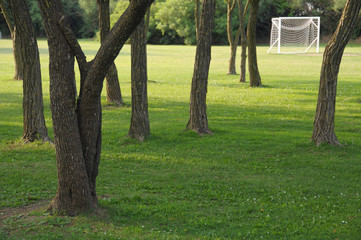 Goal in an outdoor soccer door in a playing area