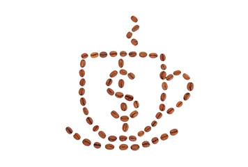 Coffee cup and dollar sign made from coffee beans