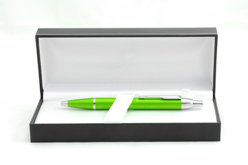 Green pen in luxury box