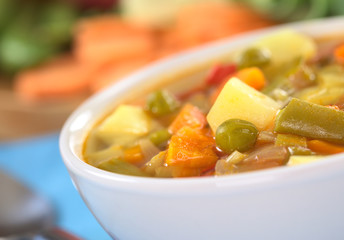 Fresh vegetable soup with ingredients