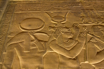 Relief of Egyptian Gods in Temple in Kom Ombo
