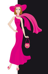 glamour lady in pink dress