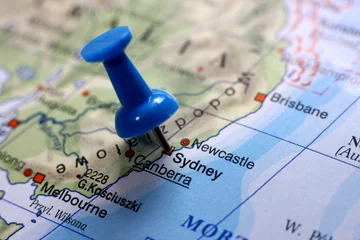Fotobehang Pushpin on the map - Sydney © roobcio