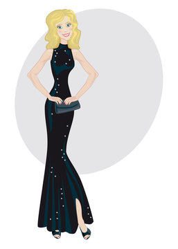 glamour lady in black evening dress
