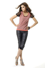 Fashion Woman wearing white hat posing