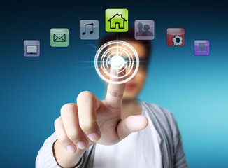 hand pushing on a touch screen interface