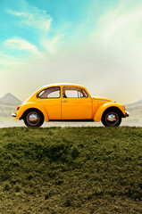 Voiture ancienne et paysage