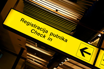 Check-in sign in Zagreb International airport, Croatia