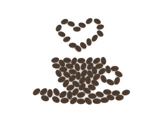 heart and cup with coffee beans