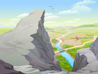 Rocky Hills , River and Vast Country Side