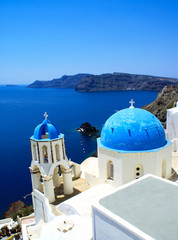 Traditional village of Thira at Santorini island in Greece