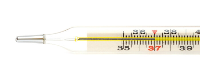 Medical mercury thermometer isolated on white