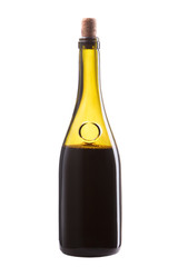 One incomplete bottle of wine isolated on white
